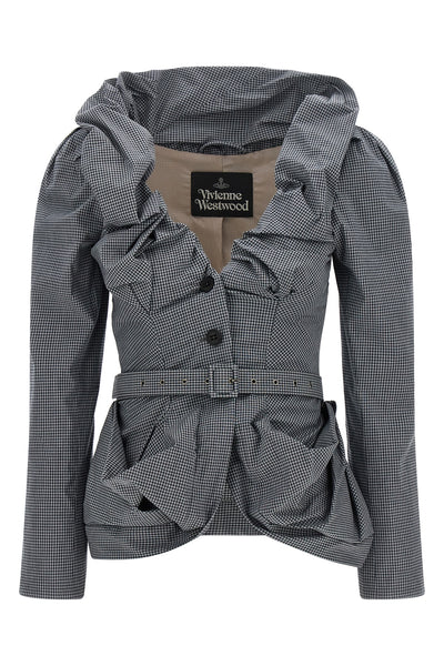 kendall single-breasted blazer in all-over check patterned cotton