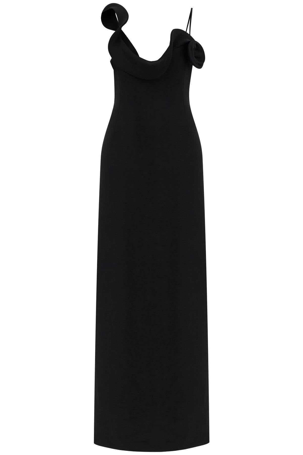 long dress with sculptural neckline