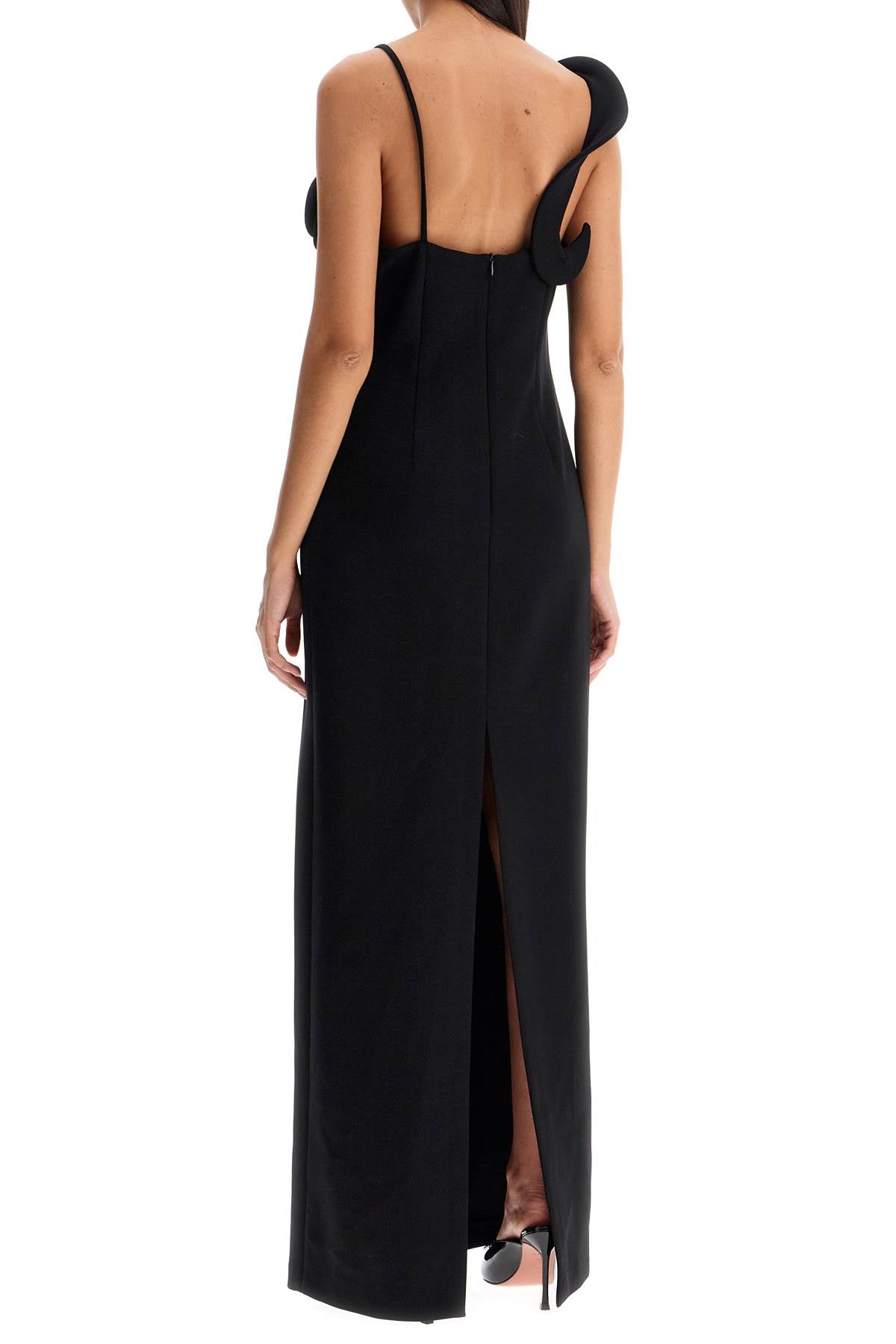 long dress with sculptural neckline