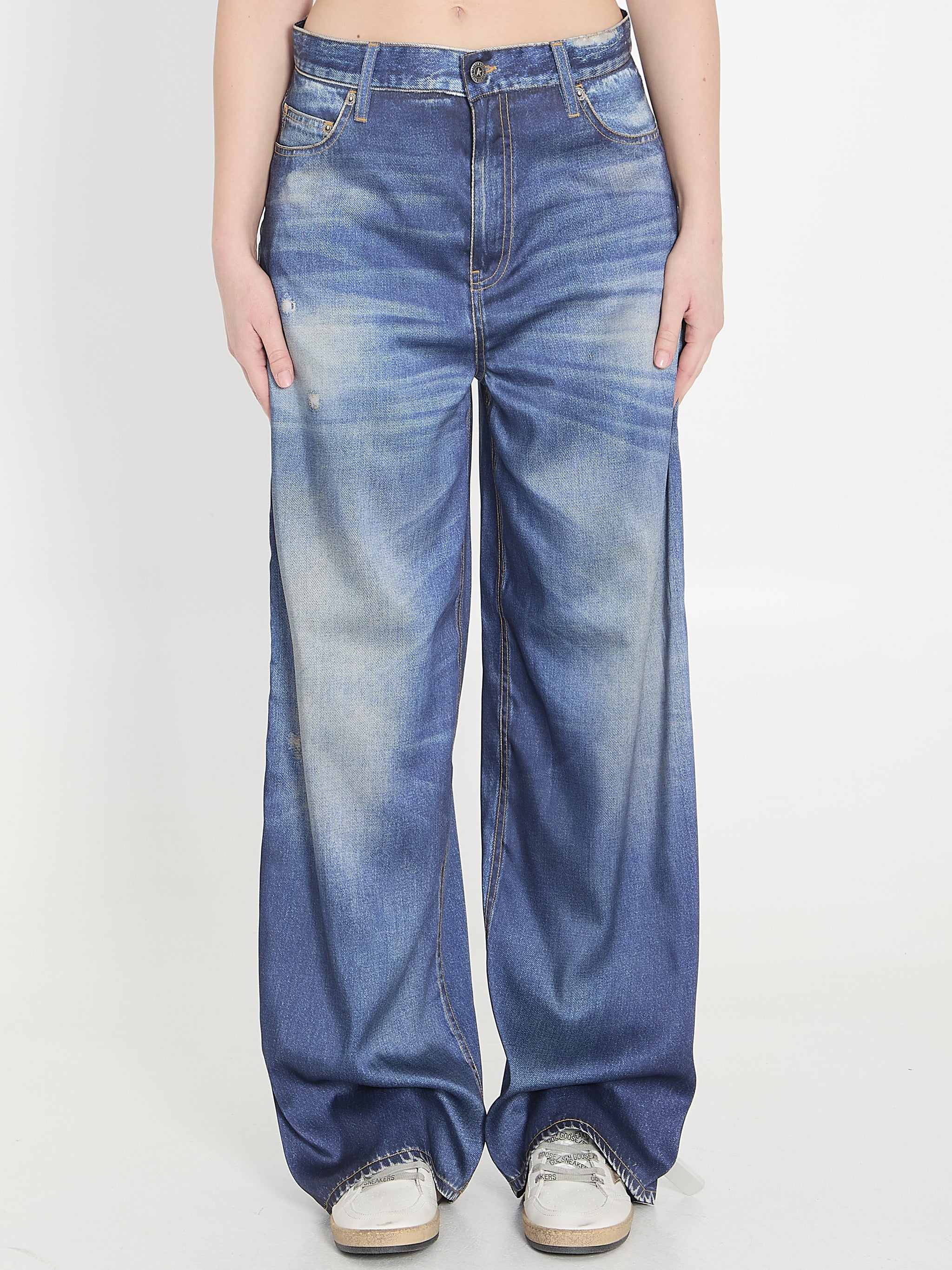 printed pants jeans effect