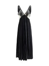 color-block velvet long dress with fringes