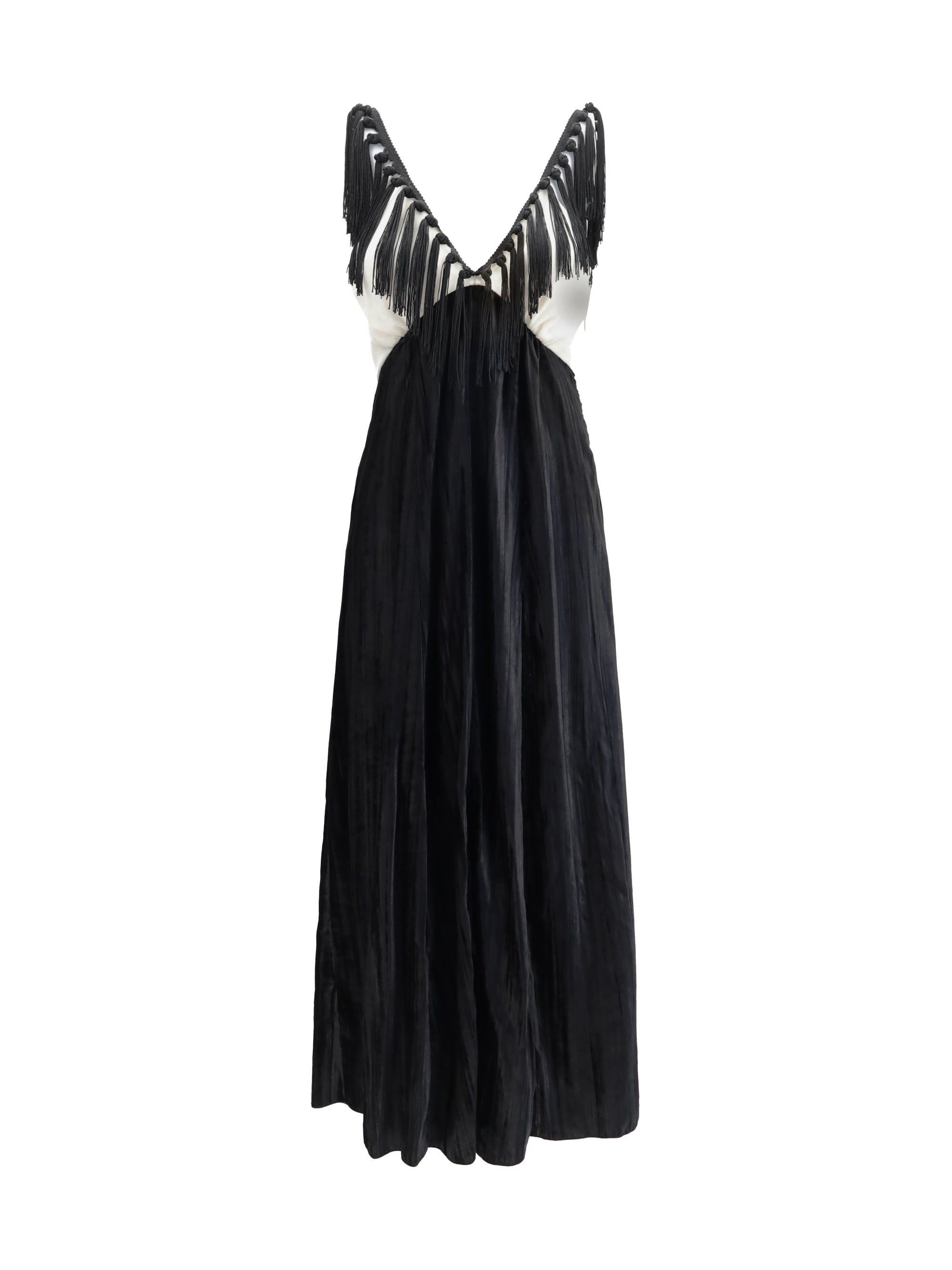 color-block velvet long dress with fringes