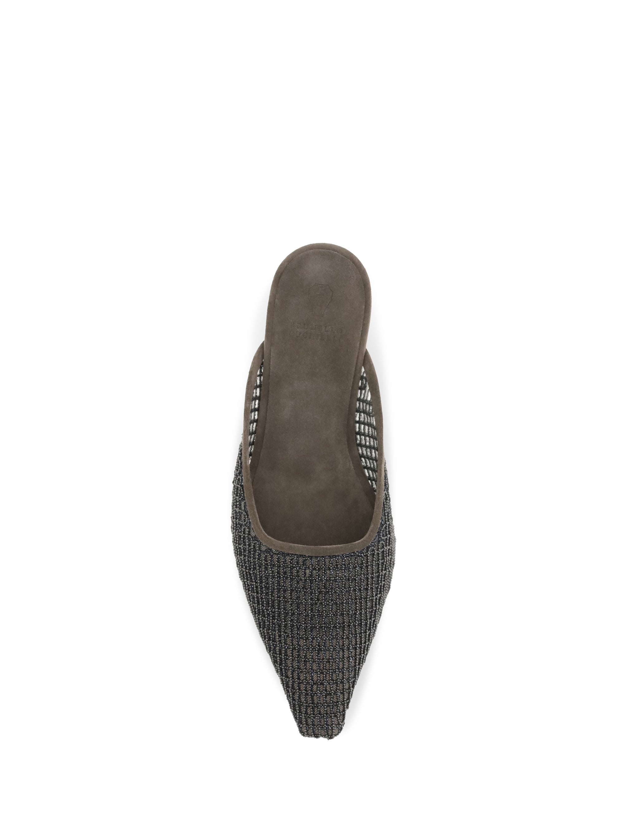 suede ballerinas with embellished net embroidery