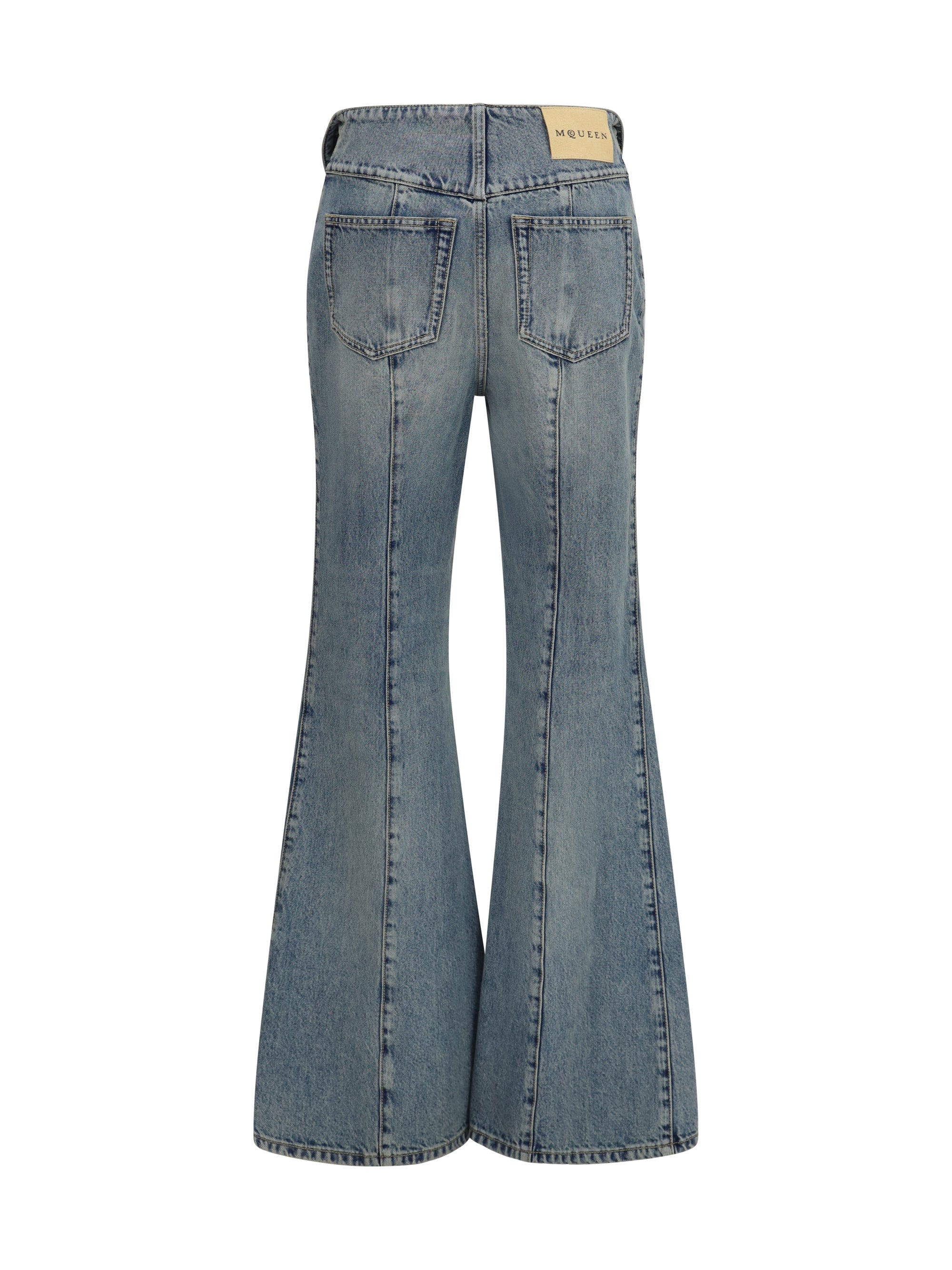 high-waisted flared cotton denim jeans