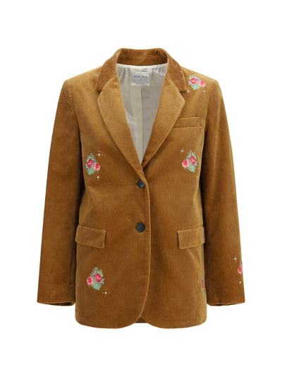 bouquet velvet single-breasted jacket with embroidery