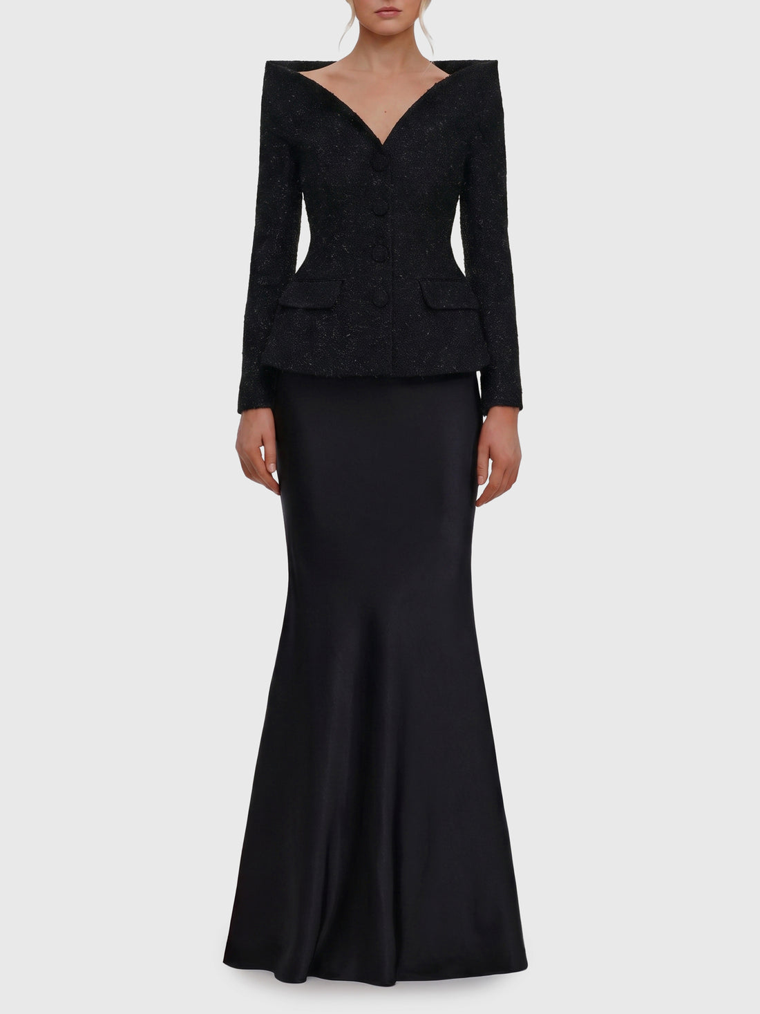SELF PORTRAIT 10 metallic bouclé satin maxi dress