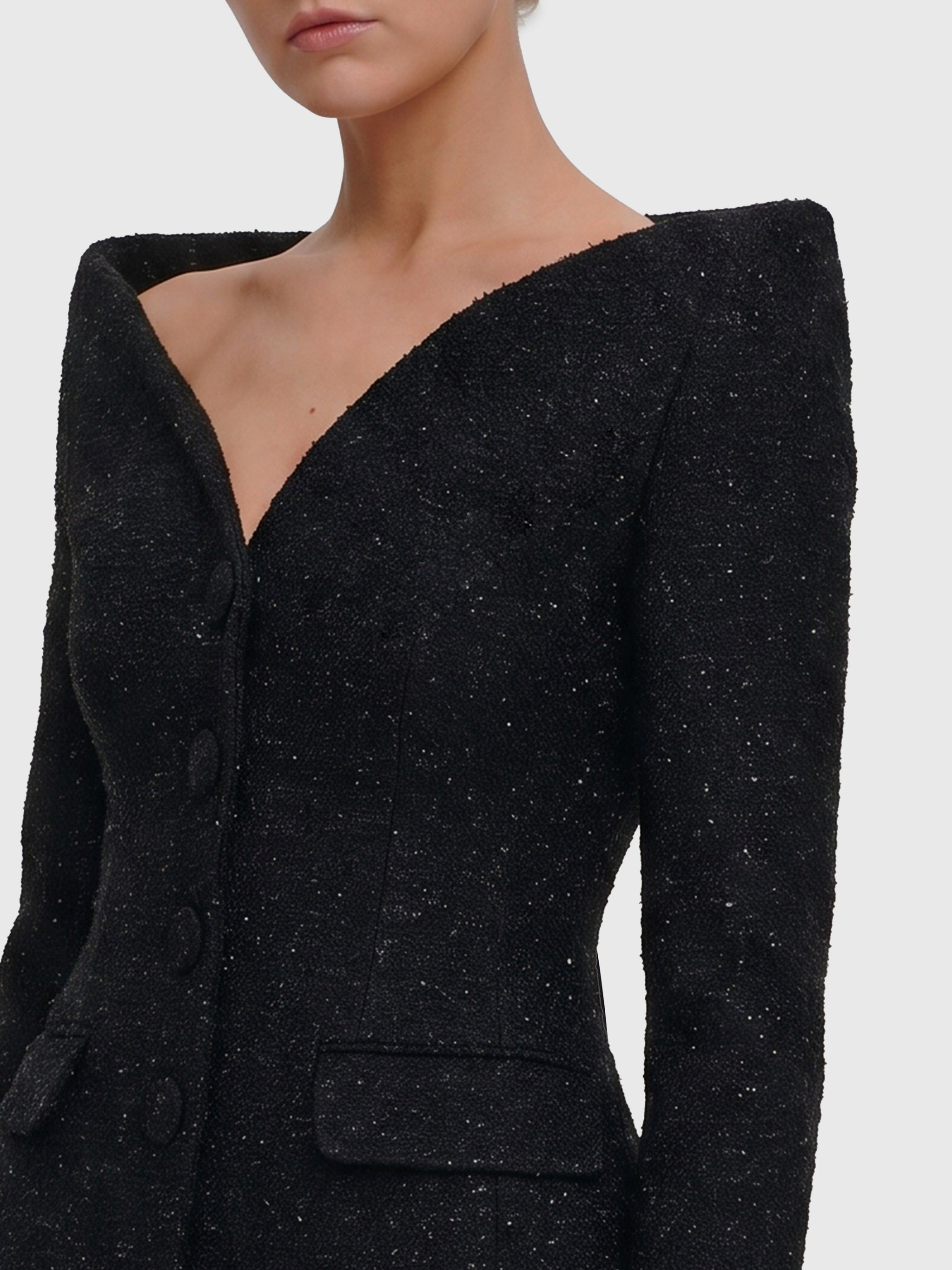 metallic bouclé satin maxi dress