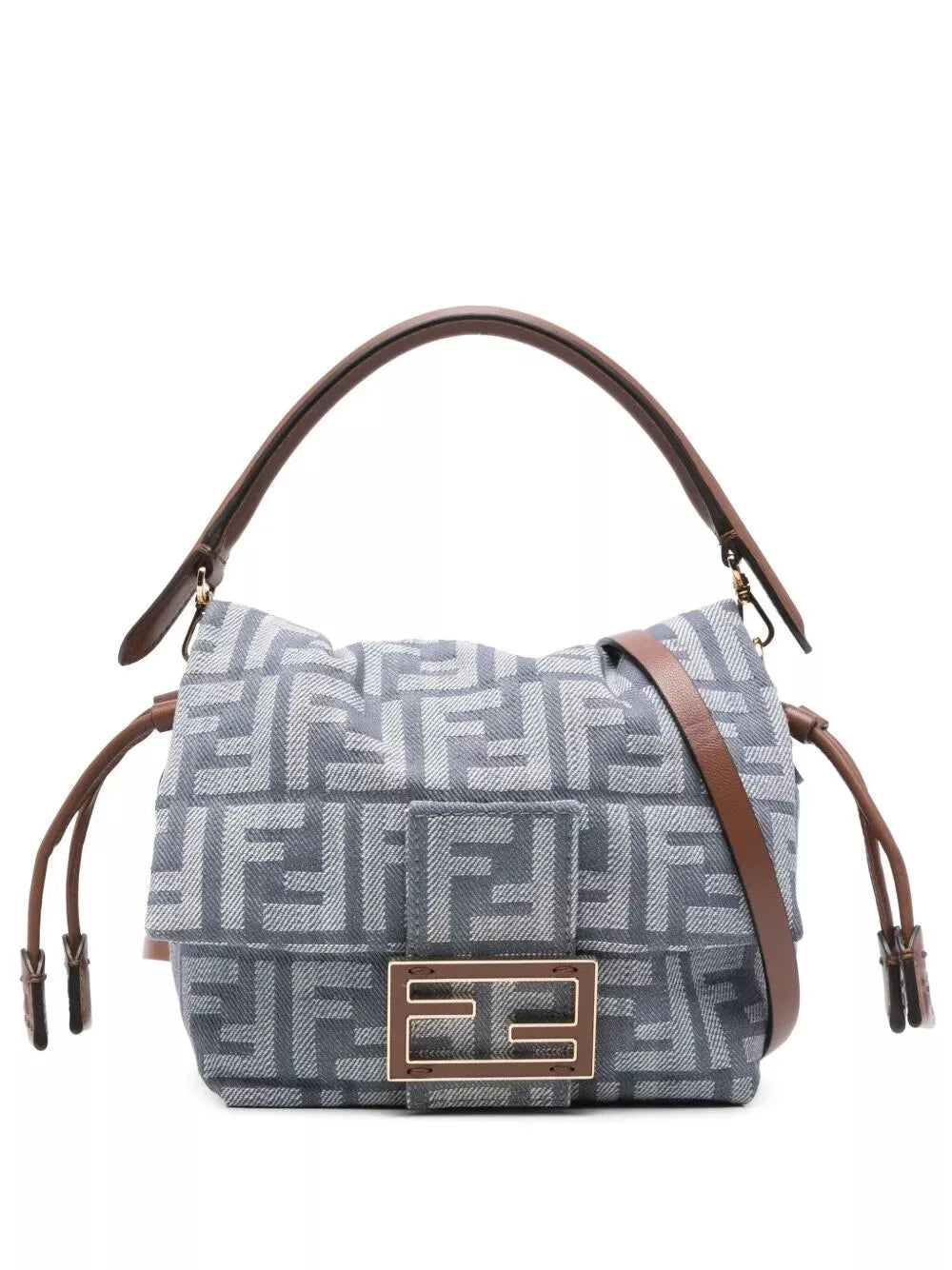 Fendi Denim-effect Ff Jacquard Mamma Baguette Small Bag