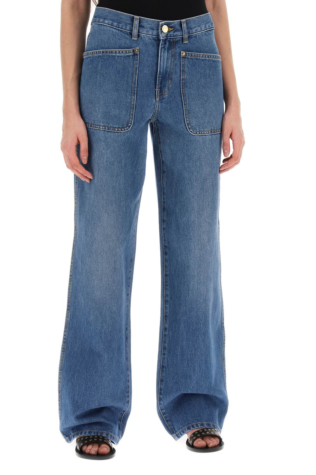 high-waisted cargo style jeans in