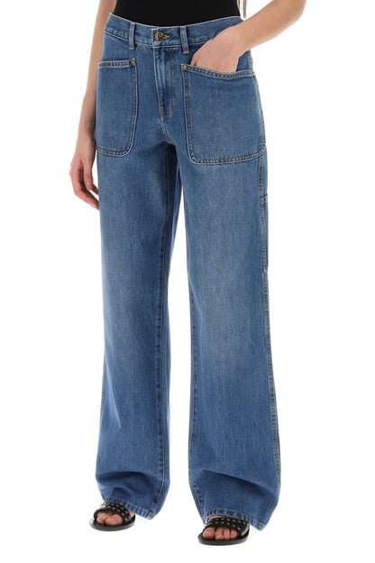 high-waisted cargo style jeans in