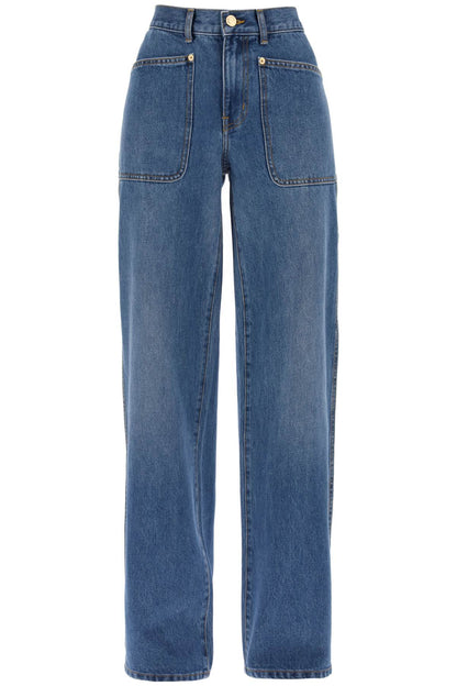 high-waisted cargo style jeans in