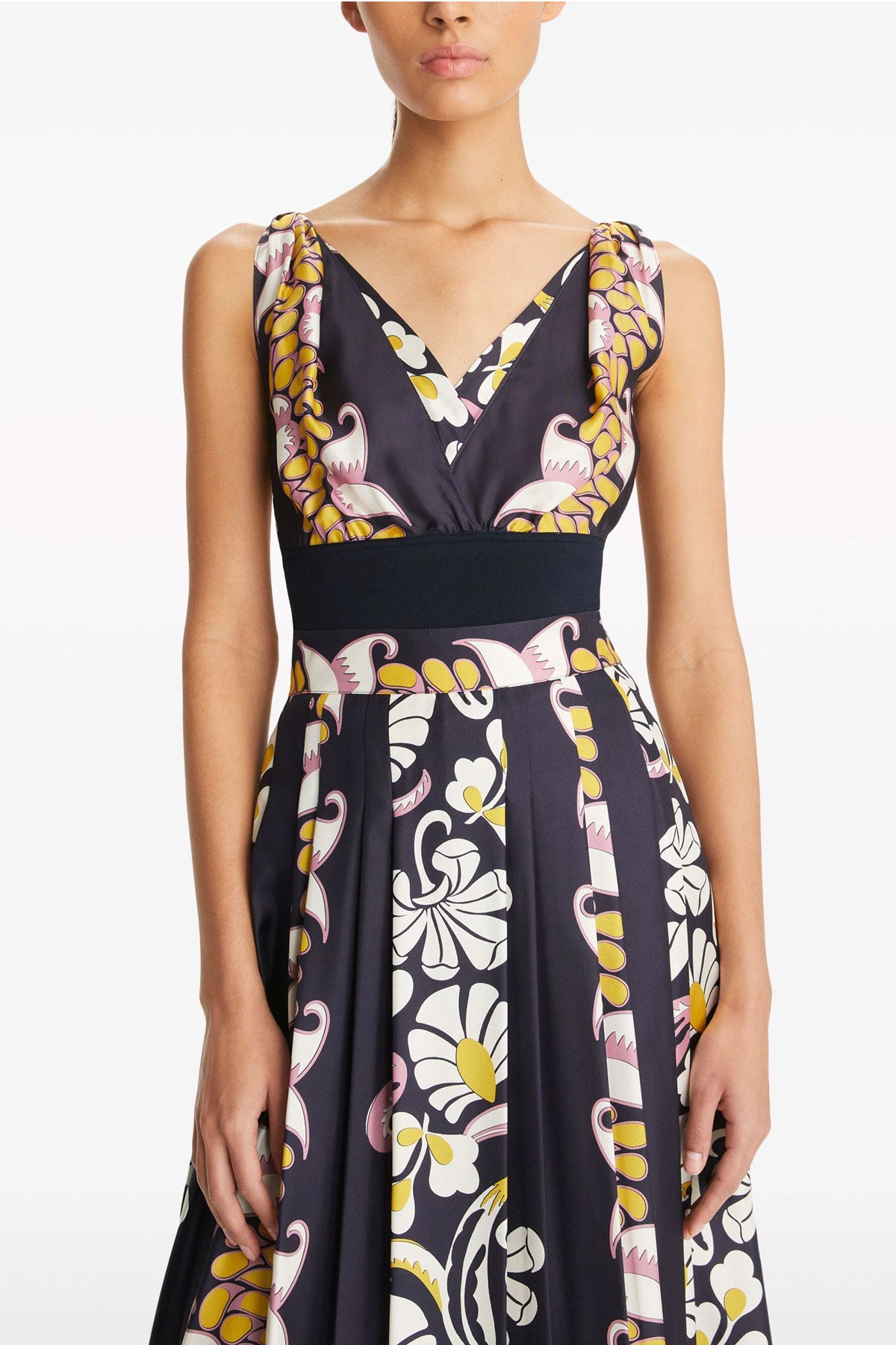 printed silk and knit top