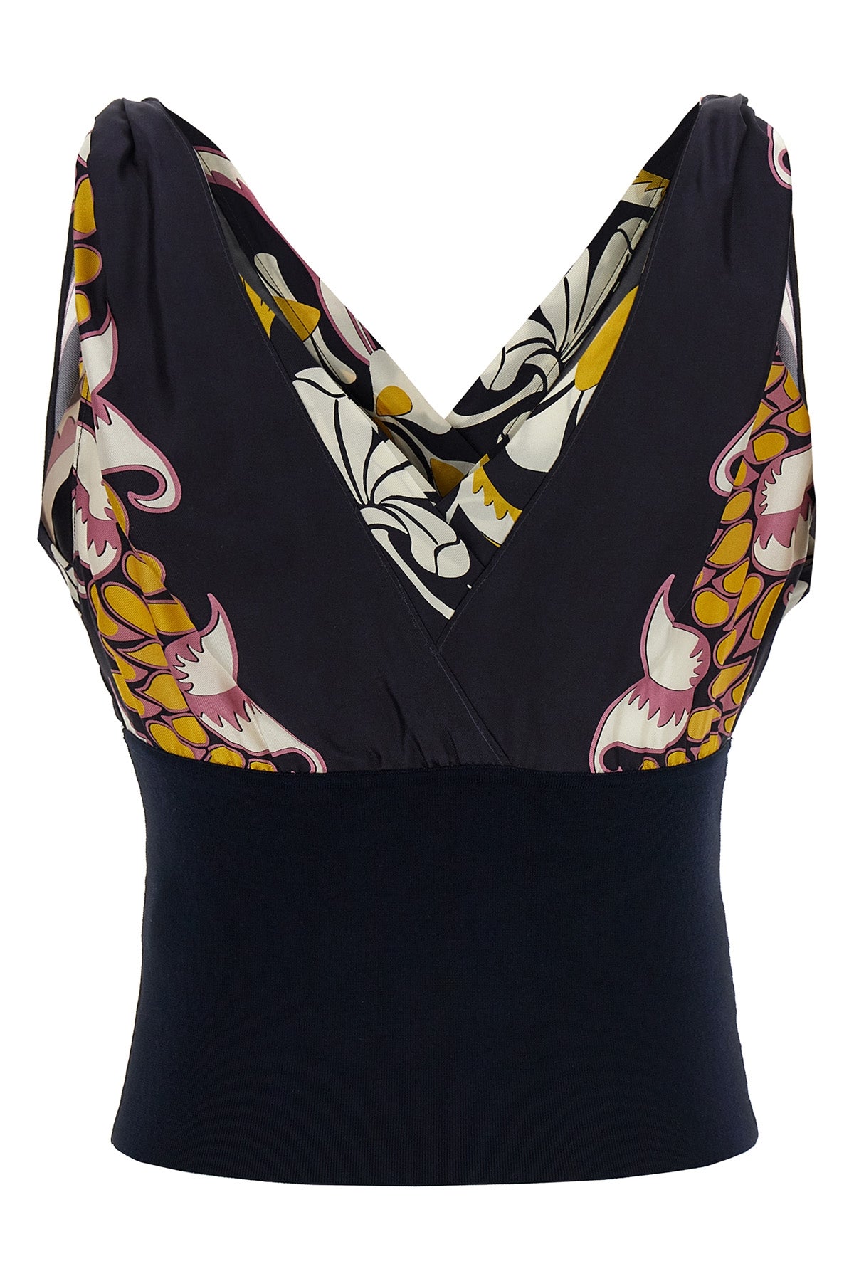printed silk and knit top