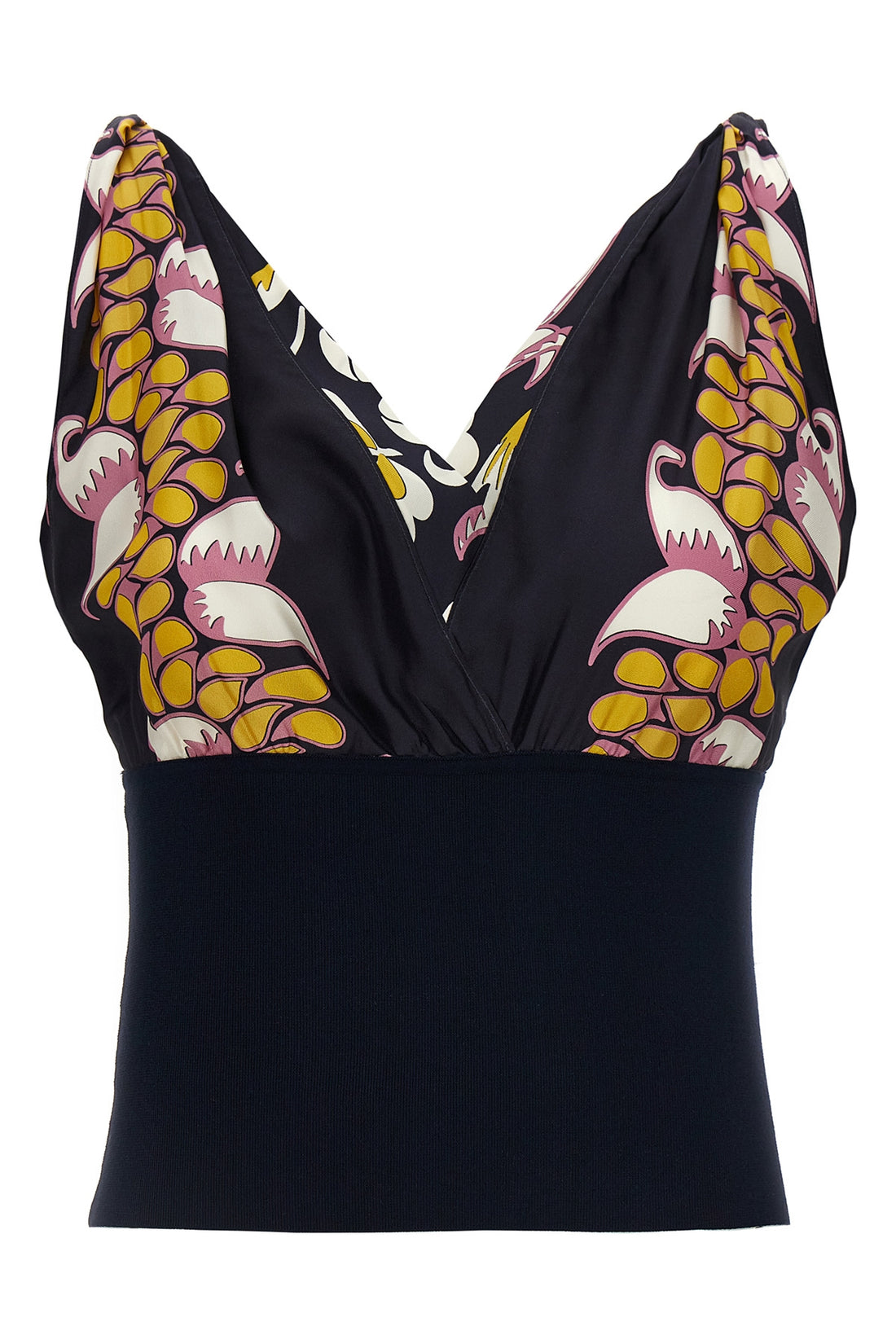 TORY BURCH 6 printed silk and knit top