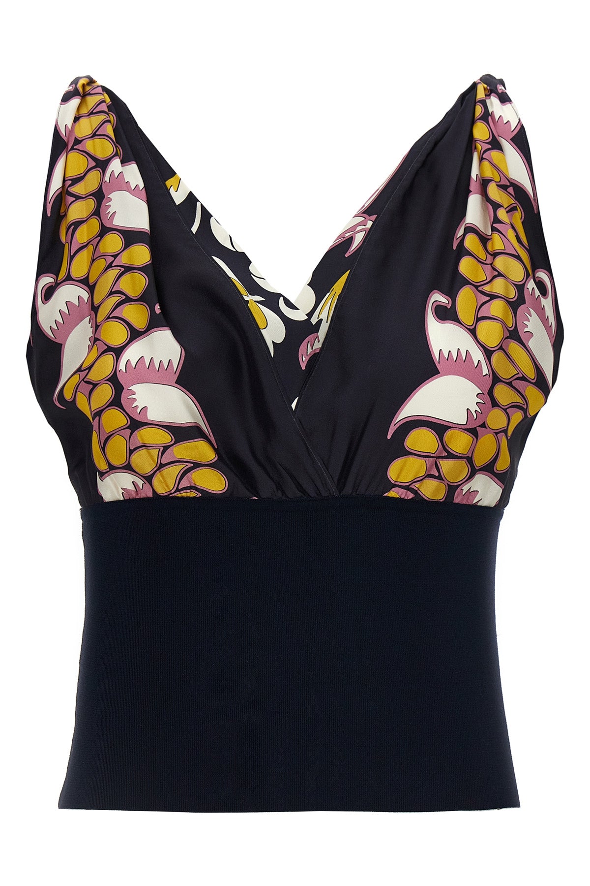 printed silk and knit top