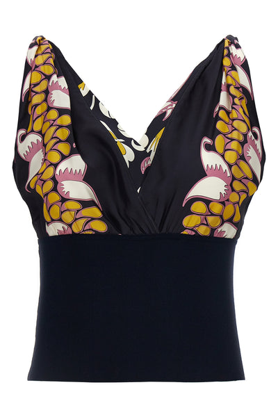 printed silk and knit top