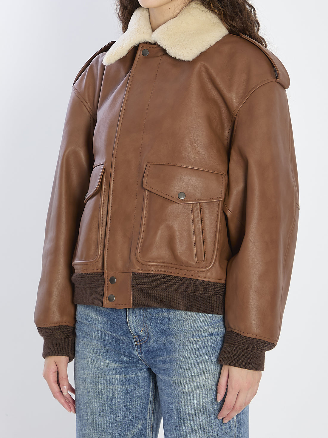 SAINT LAURENT 36 bomber jacket in hammered leather and shearling