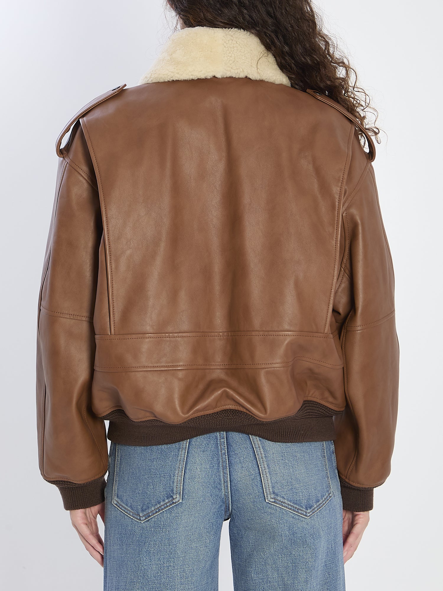 SAINT LAURENT 36 bomber jacket in hammered leather and shearling