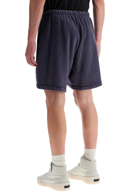 high-waisted navy blue cotton sports shorts