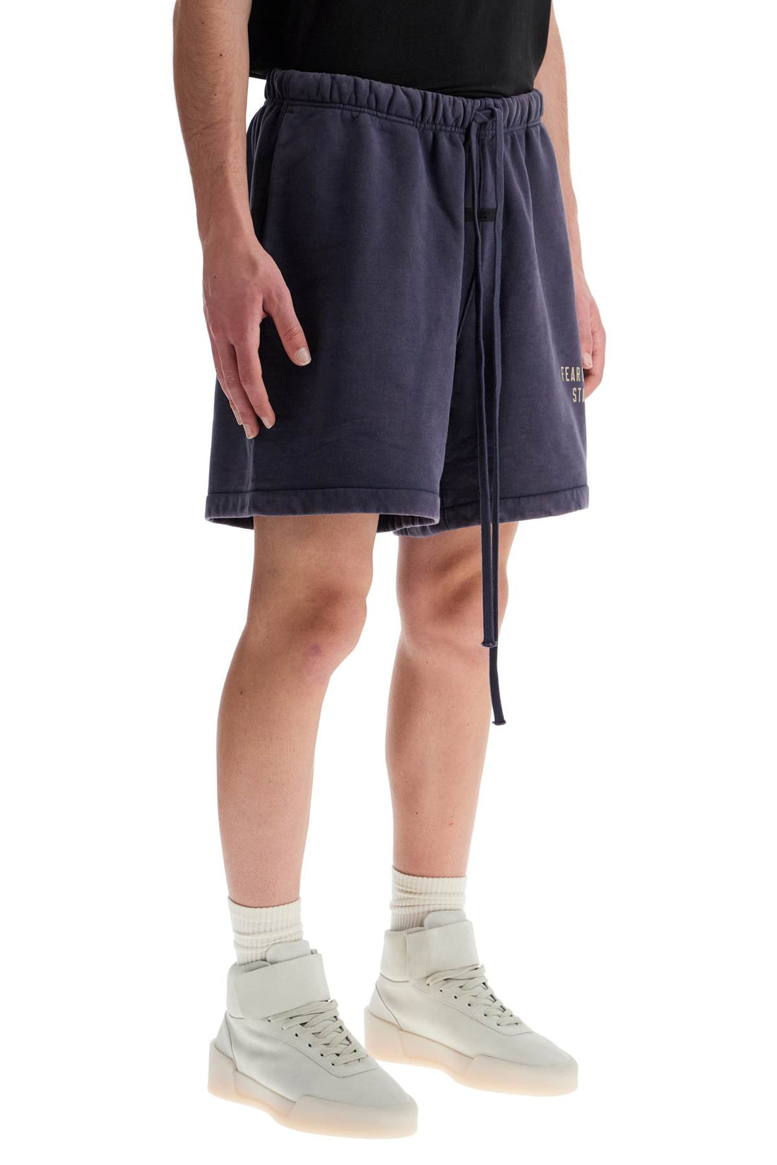 high-waisted navy blue cotton sports shorts