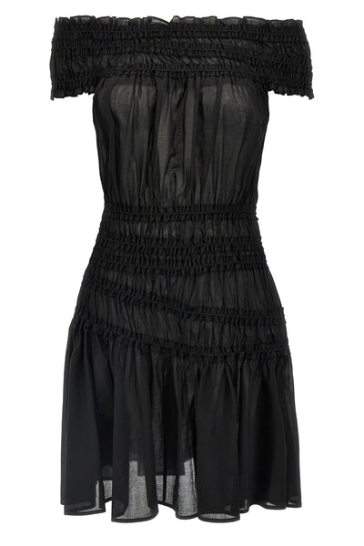 smocked cotton dress in ruffled cotton