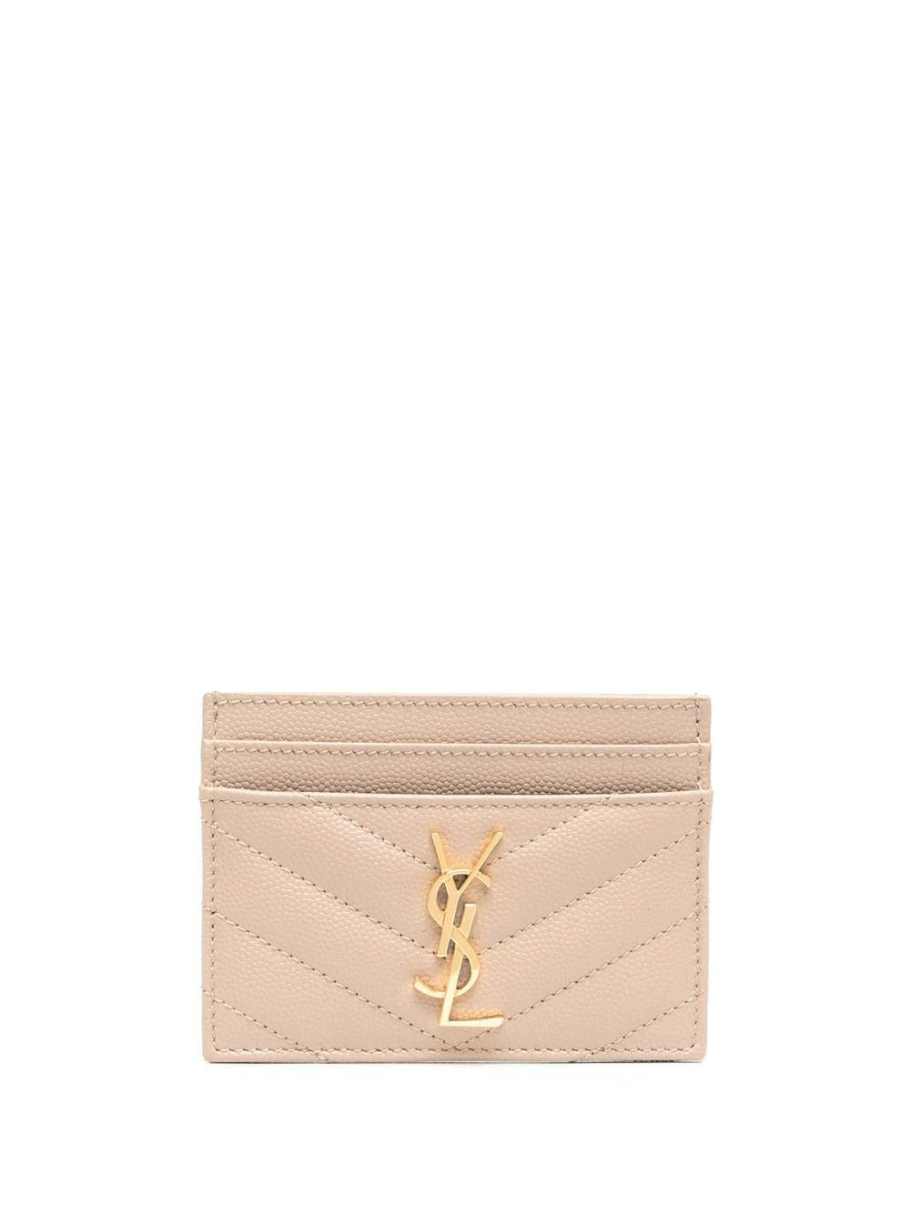 SAINT LAURENT Monogram Beige Leather Cardholder