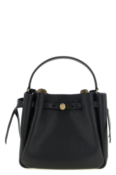 the tory burch romy bucket bag defines everyday elegance through a softly curled