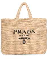 PRADA Large Logo Beige Raffia Tote