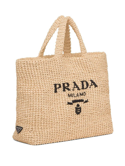 Large Logo Beige Raffia Tote