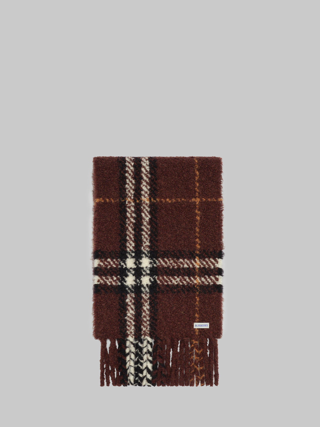 BURBERRY OS brown check bouclé scarf