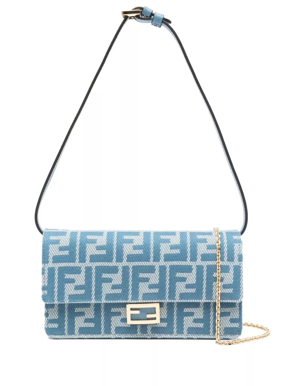 Fendi Denim-effect Ff Jacquard Wallet On Chain Baguette Wallet