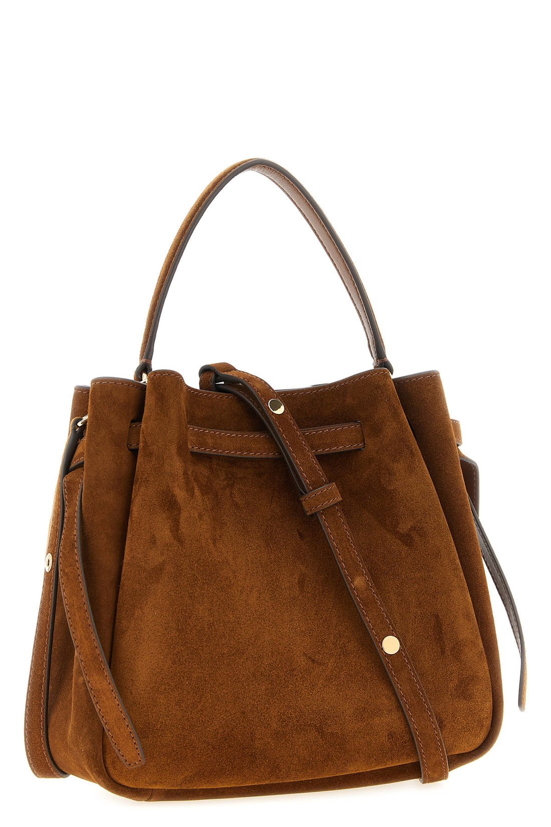 TORY BURCH OS the tory burch romy bucket bag in fine caramel-colored suede stands out for a so