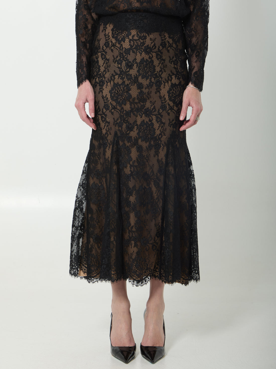SELF PORTRAIT 10 black lace midi skirt 