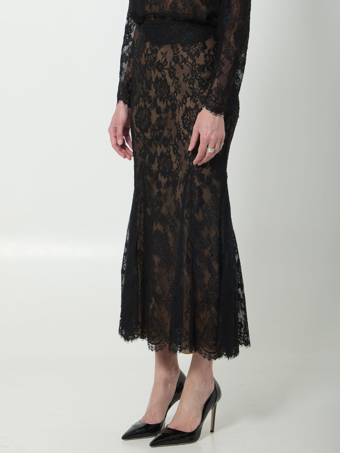 SELF PORTRAIT 10 black lace midi skirt 