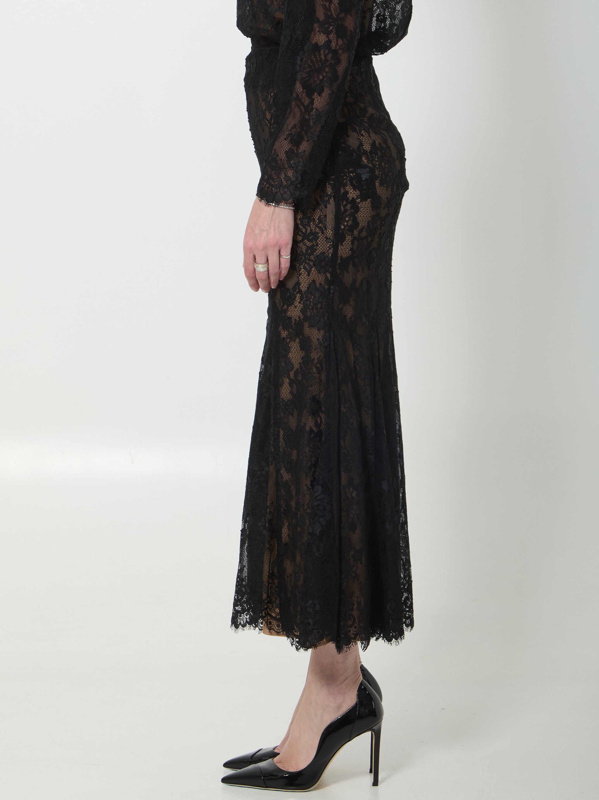 black lace midi skirt