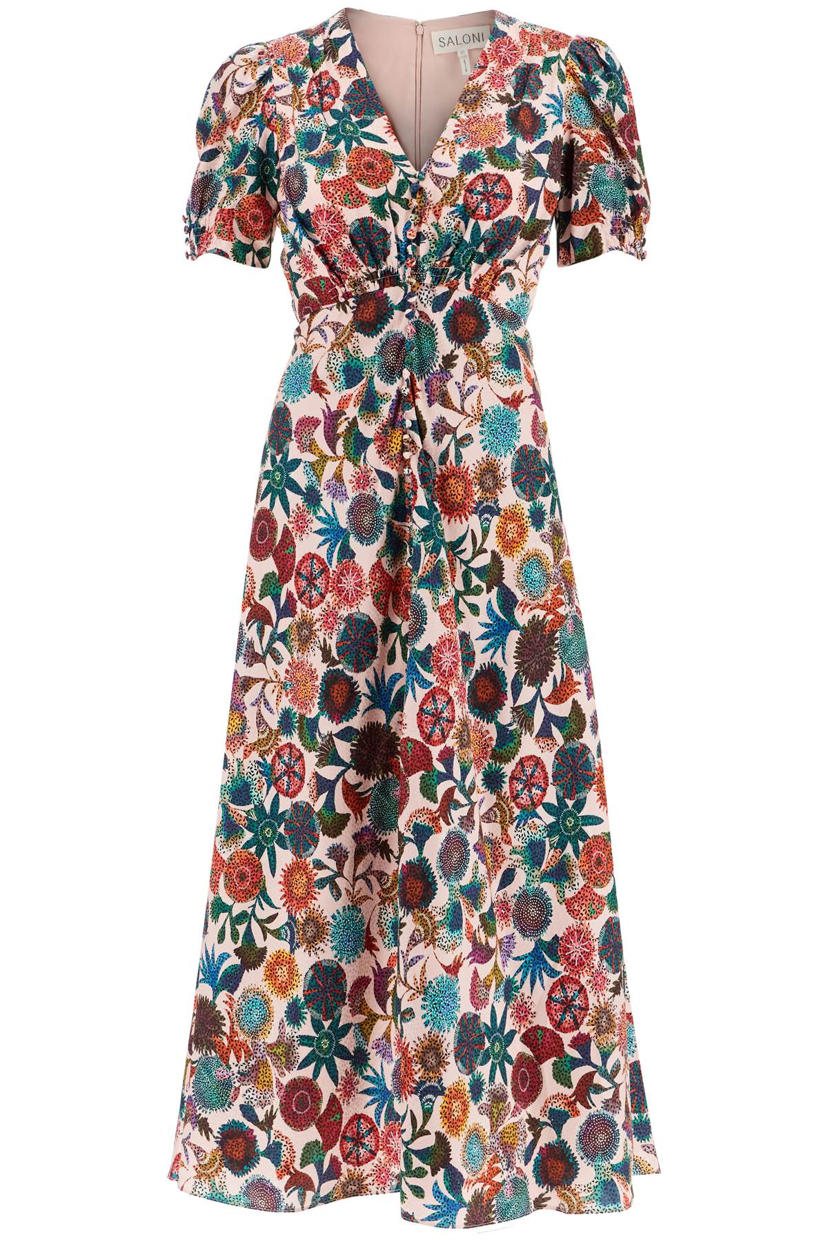 'lea' long dress in printed silk