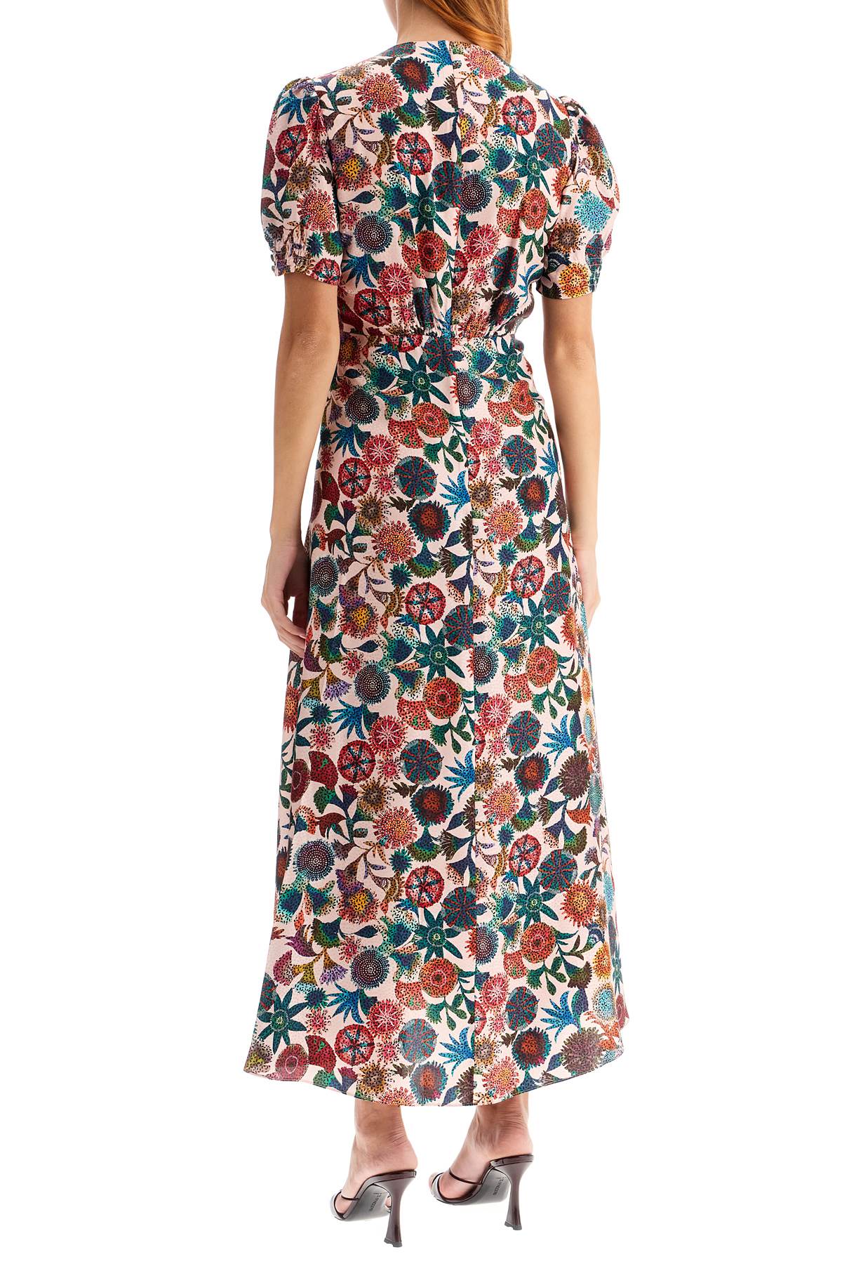 'lea' long dress in printed silk