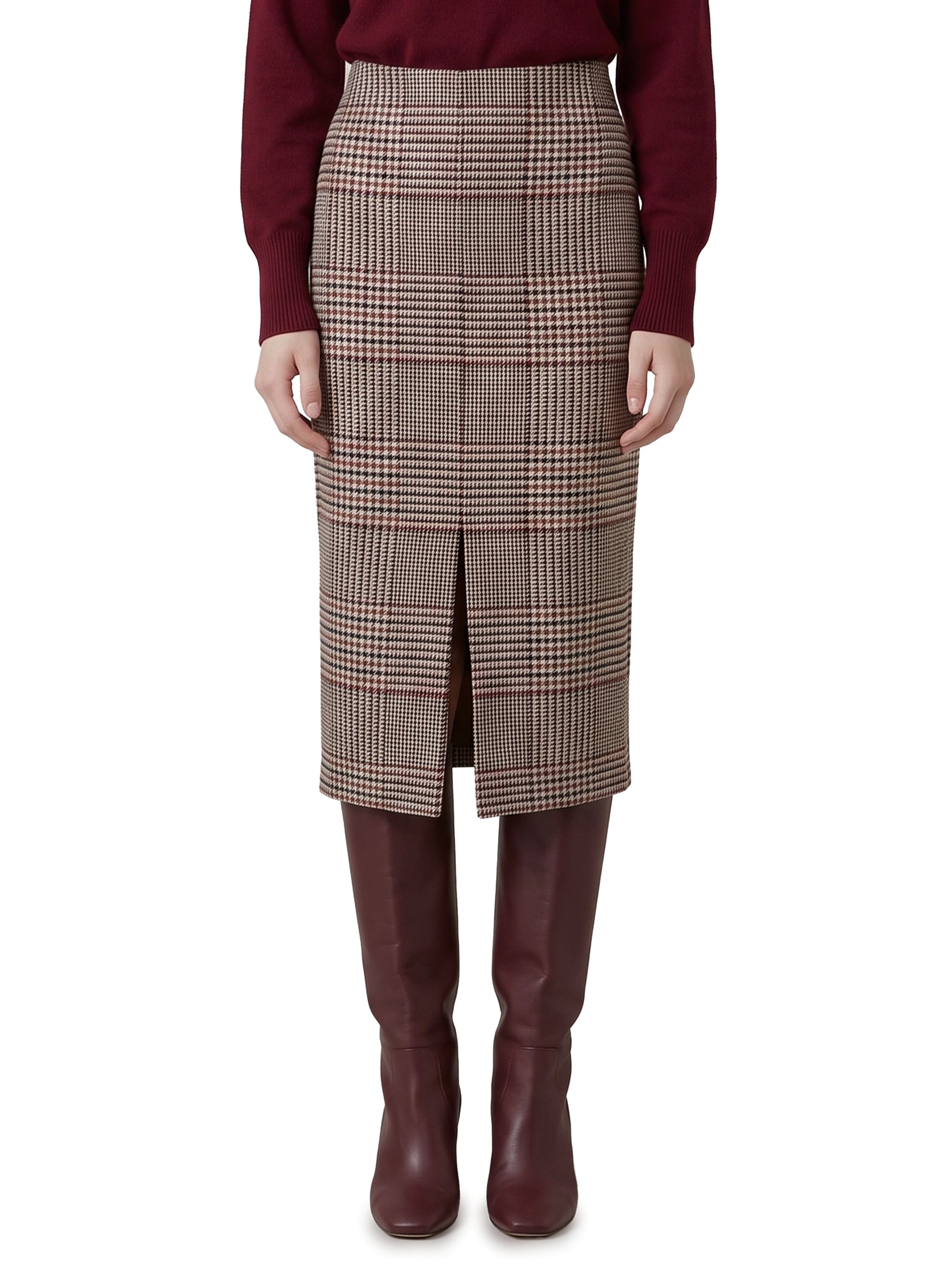 glen plaid midi skirt