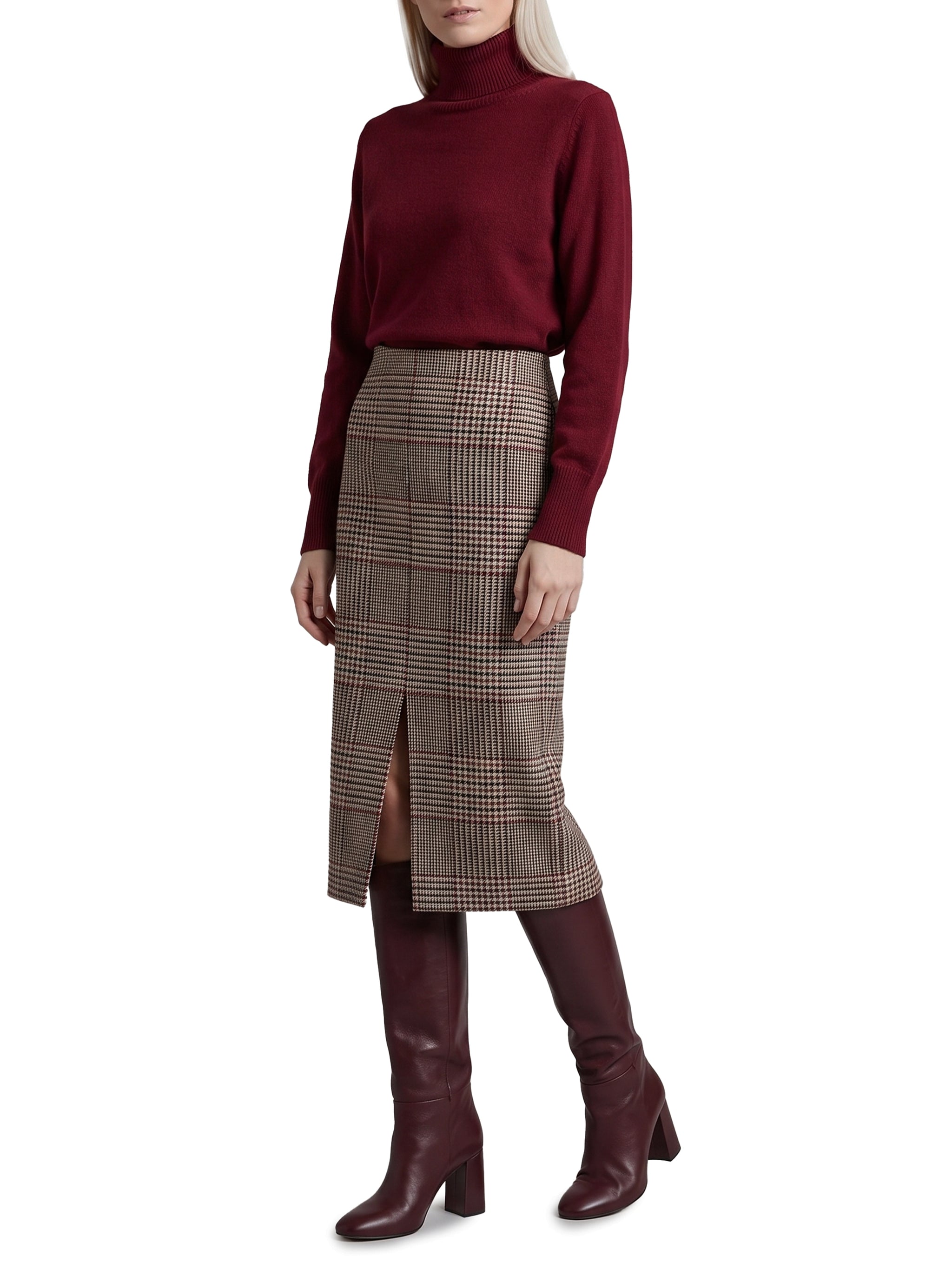 glen plaid midi skirt