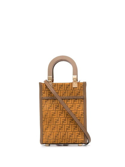 FENDI Sunshine Mini Brown Suede Tote Bag