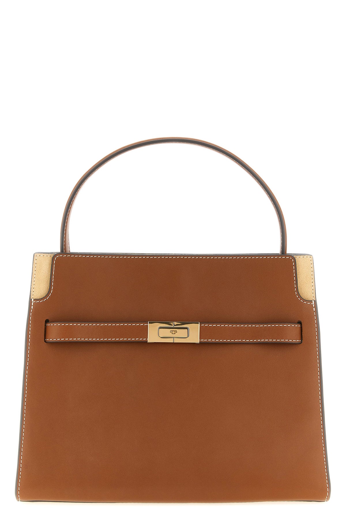 the tory burch lee radziwill small double bag is structured in fine smooth cowhi