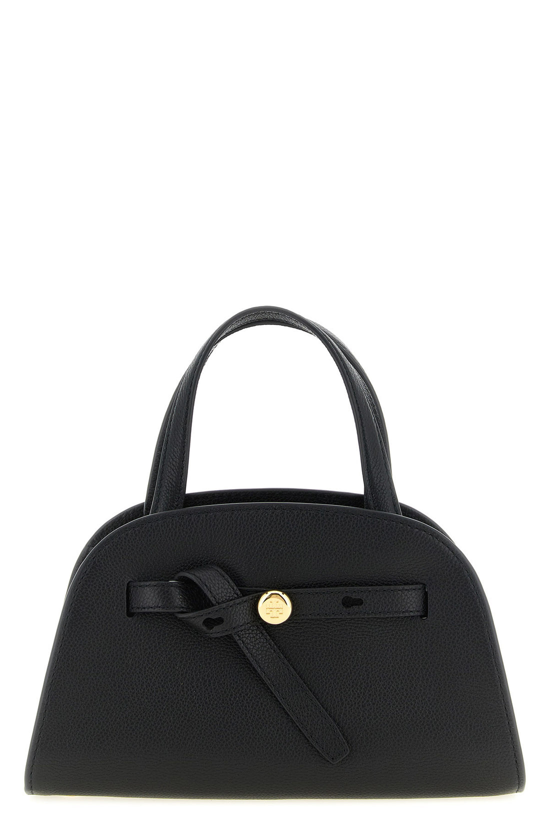 TORY BURCH OS the tory burch romy small bauletto handbag is made of fine black hammered cowhid