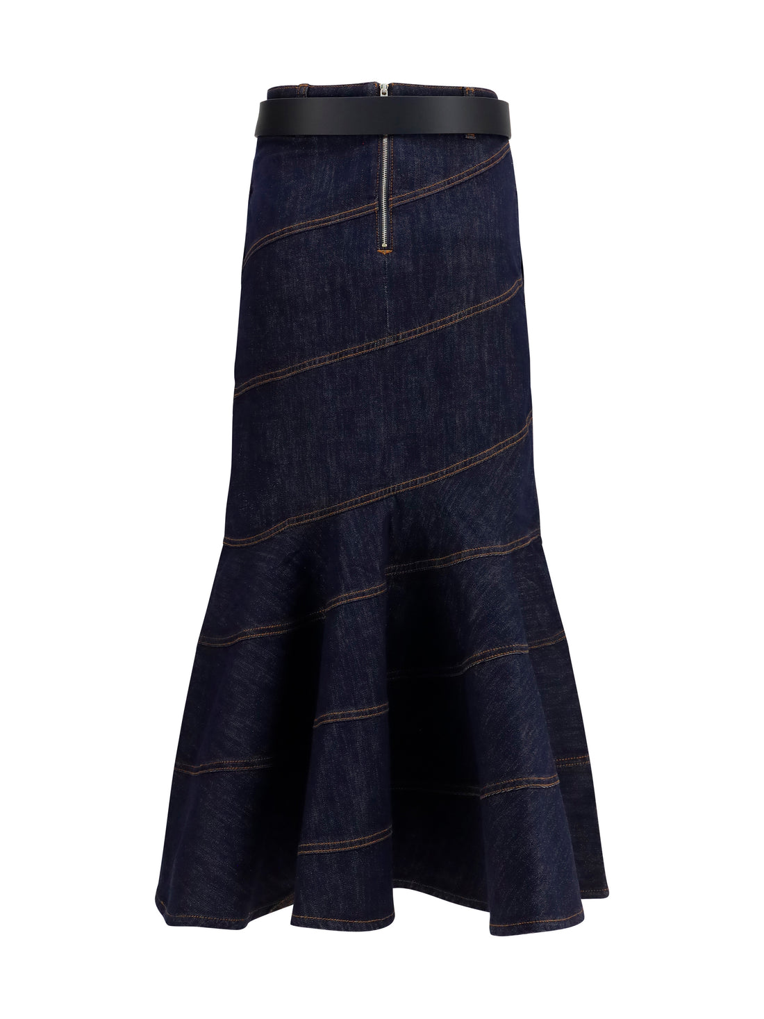 SELF-PORTRAIT 10 denim midi skirt with belt 