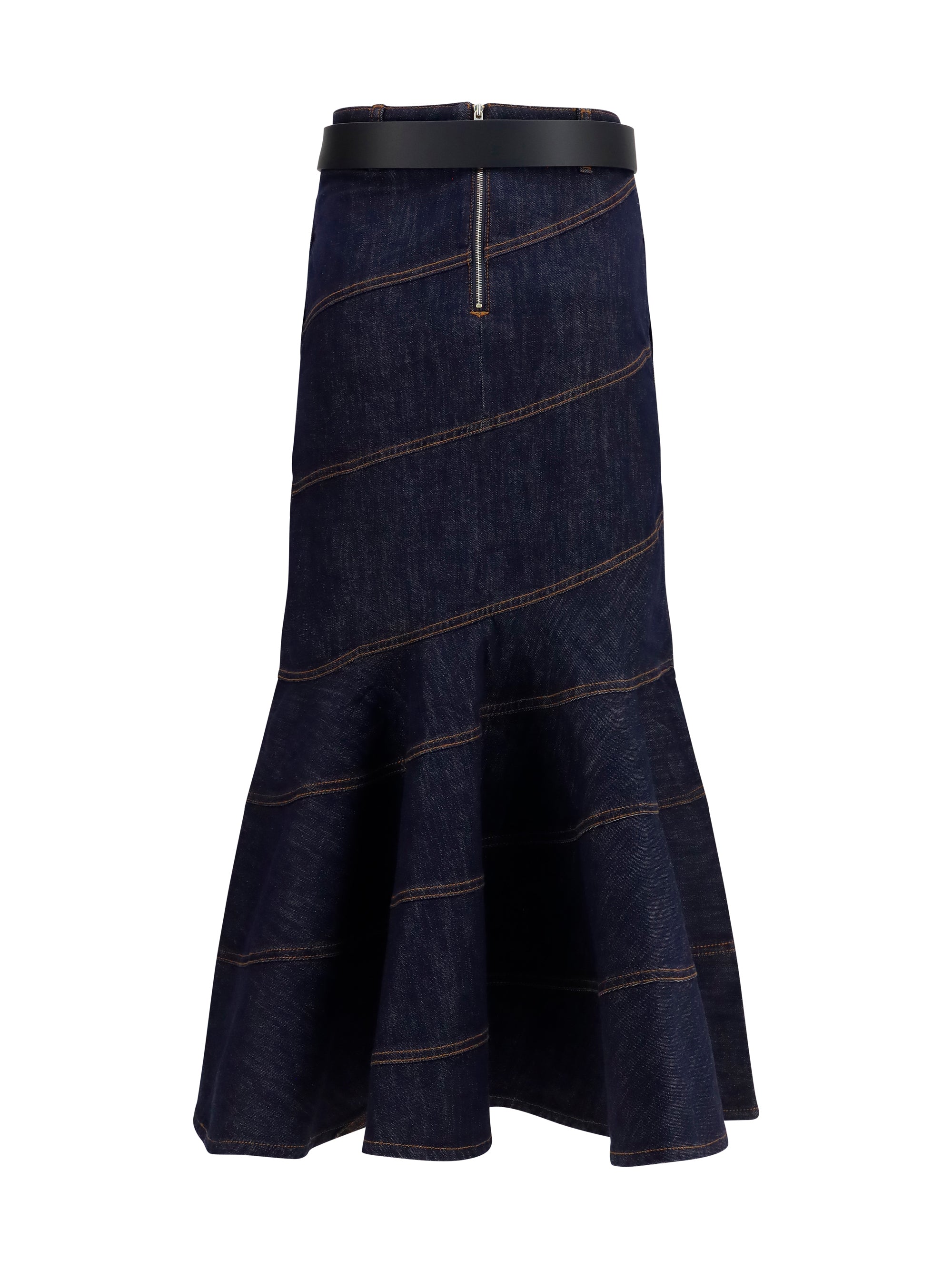 denim midi skirt with belt