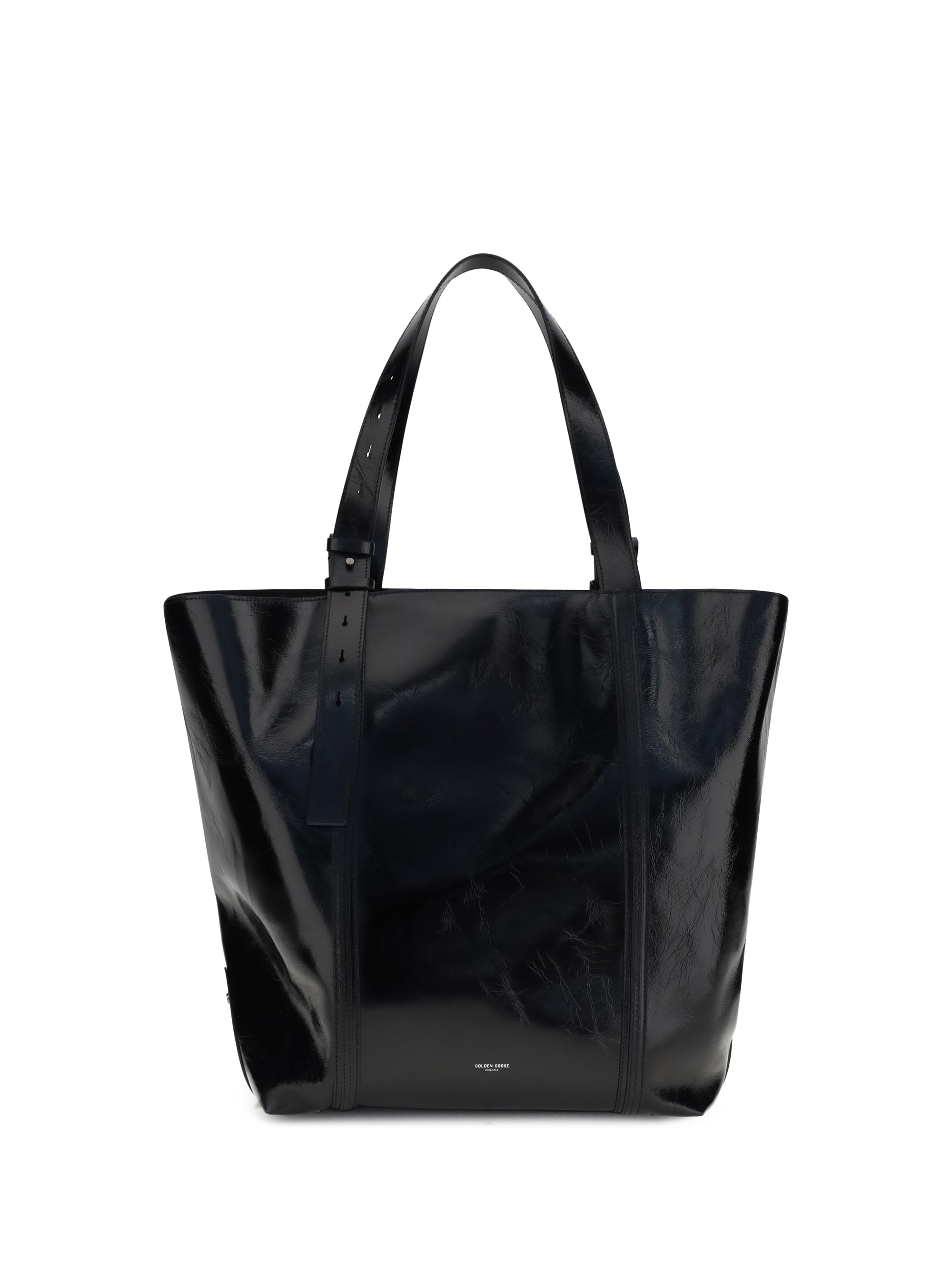 glossy leather tote bag