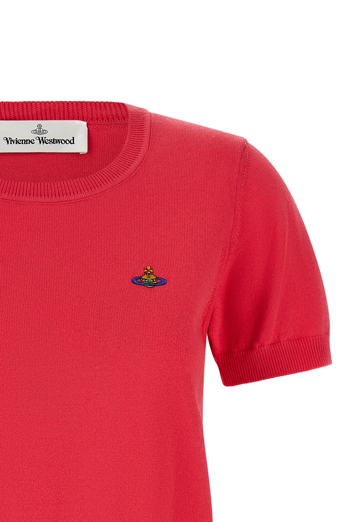 vivienne westwoods red bea top is made of fine cotton and cashmere yarn