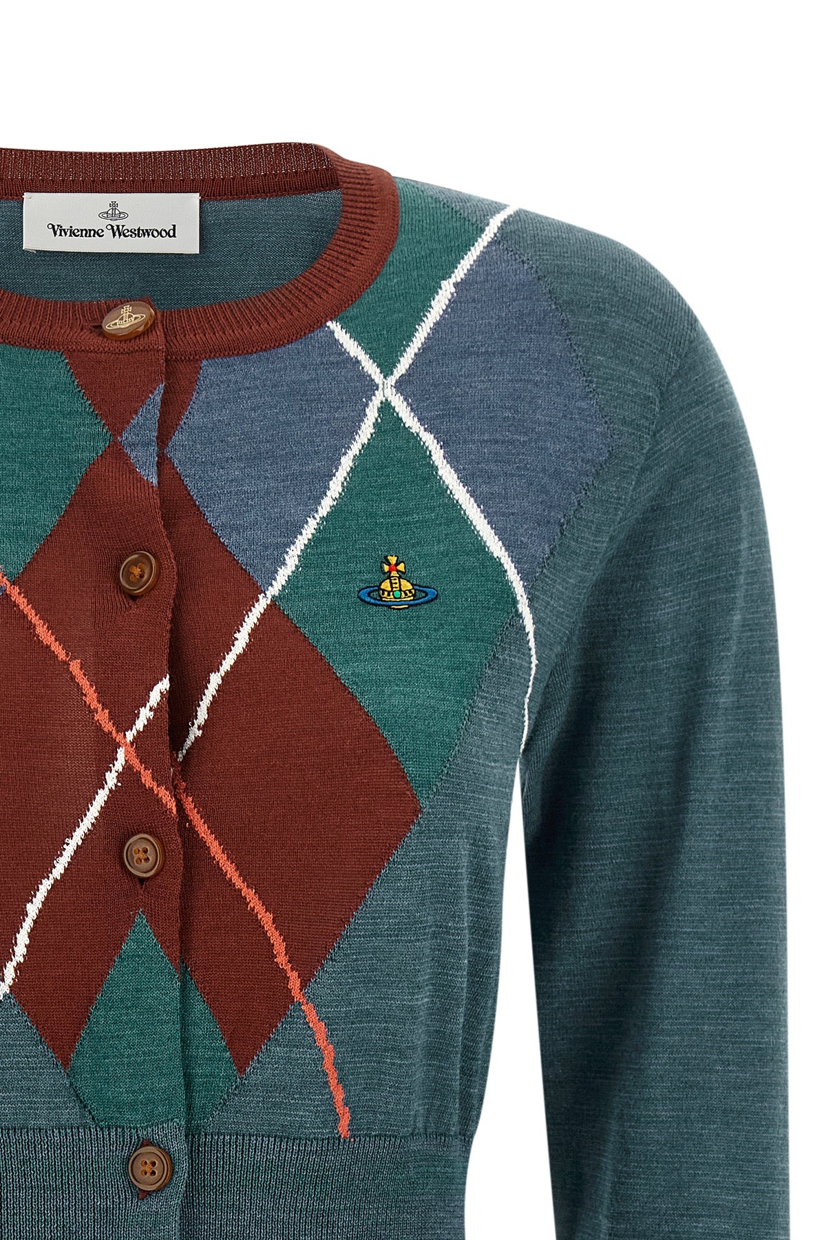 the vivienne westwood argyle cropped cardigan redefines the codes of classic k
