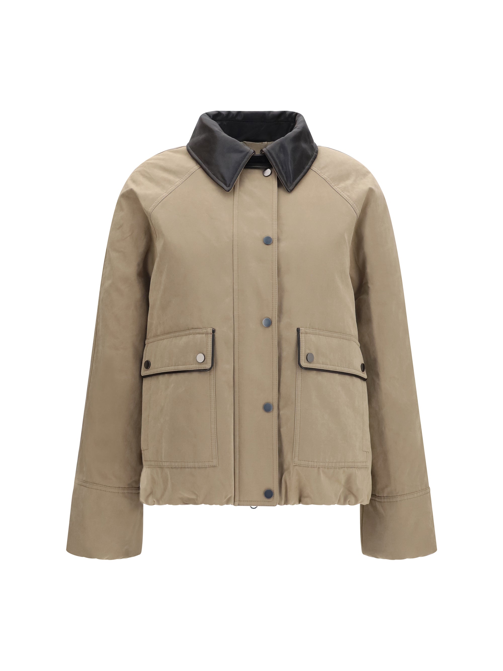 padded down jacket with leather collar