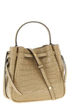 the tory burch romy small bucket bag stands out for its structured silhouette