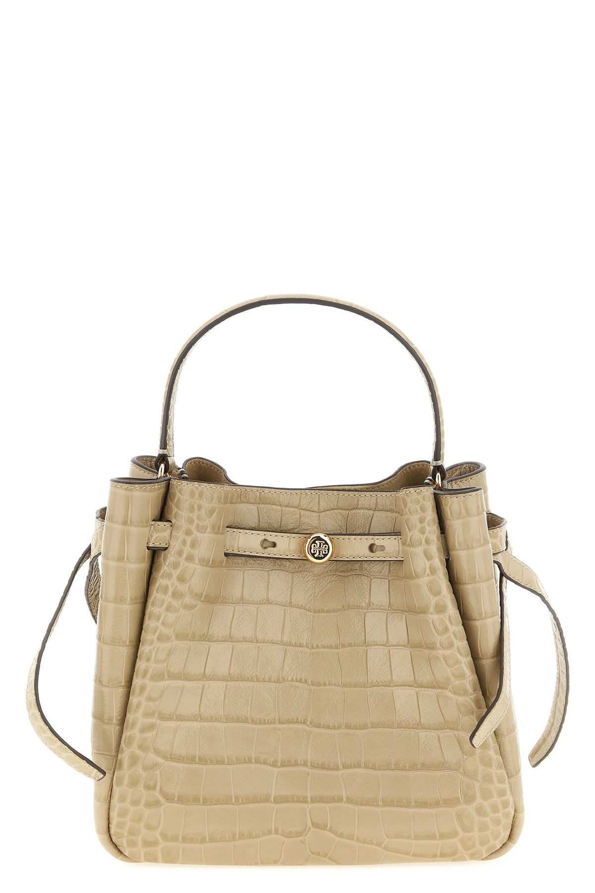 the tory burch romy small bucket bag stands out for its structured silhouette
